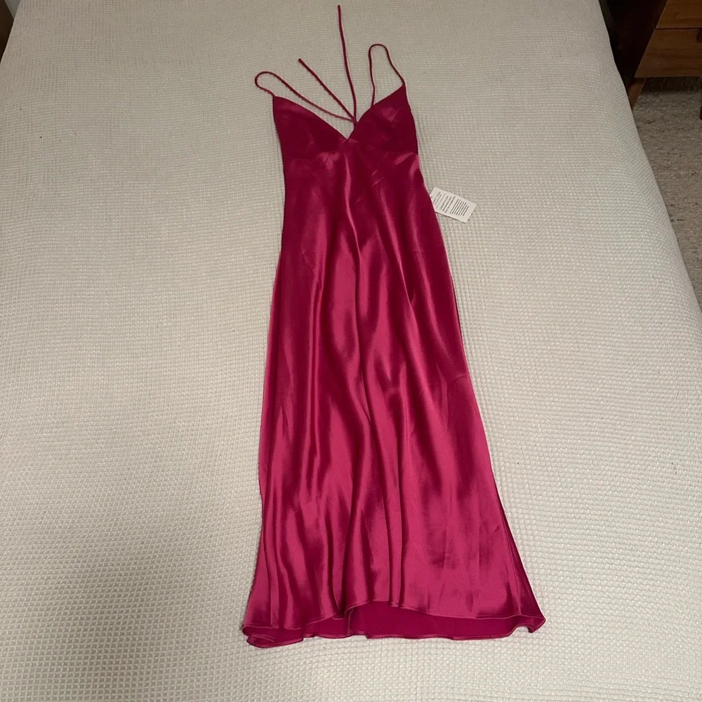 Jenny Yoo NWT Bellini Slip Fuchsia Pink Dress Small Satin - Picture 10 of 10